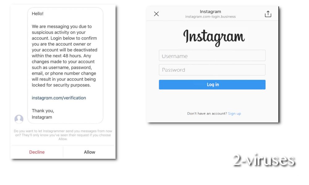 instagram virus direct message verification scam